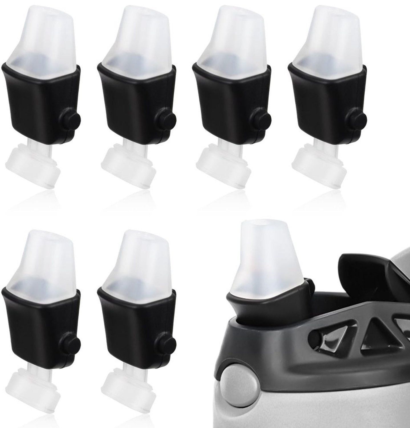 Reservespuitmonden 6 stuks - Siliconen Kinderreserveonderdelen - Geschikt voor Contigo 14 oz/20 oz - Eenvoudig te installeren - Zwart - Voor dagelijks gebruik - Schenktuit
