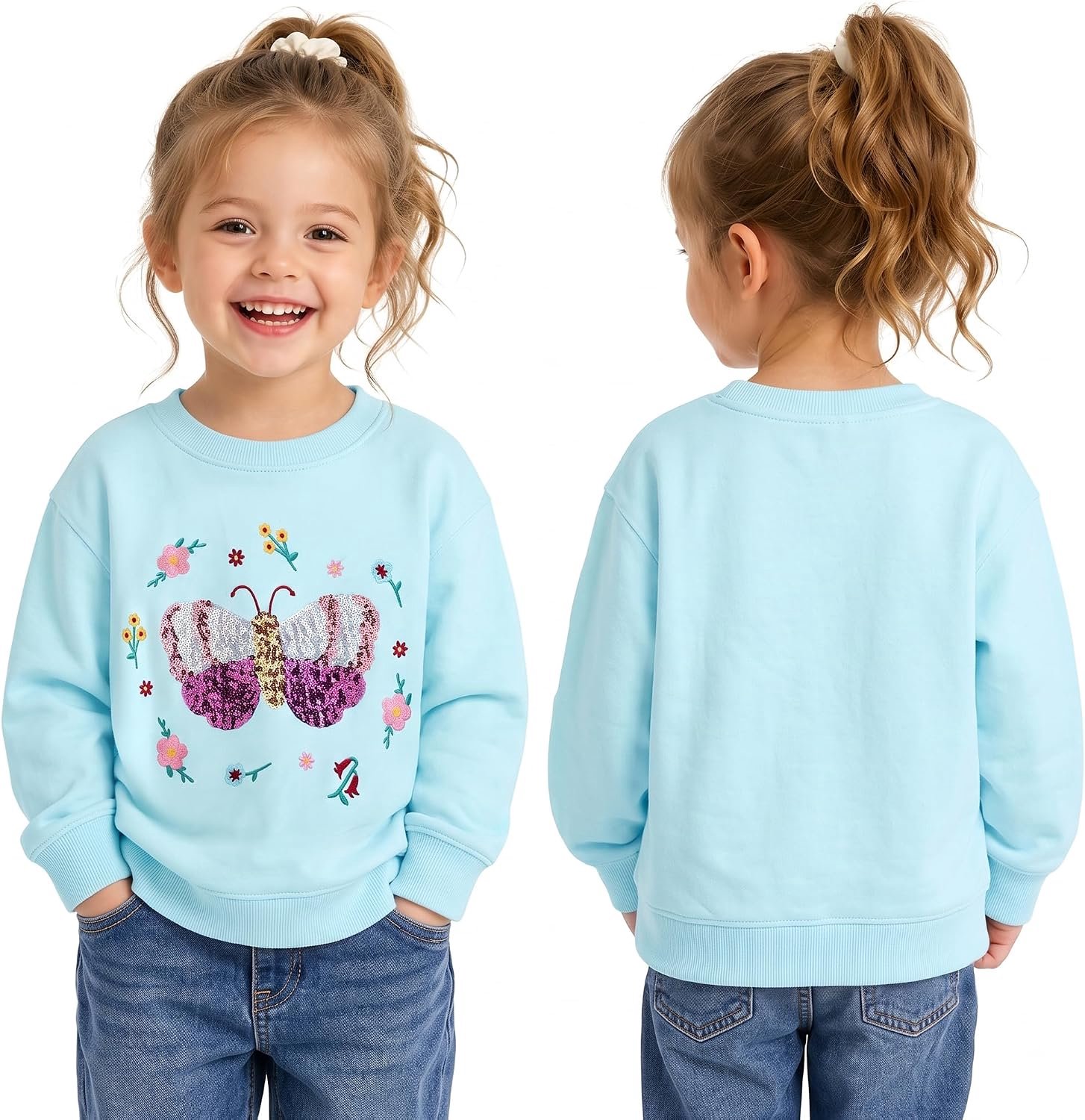 Sweatshirt voor meisjes, katoen, casual, oversized, lange mouwen, met stickerei