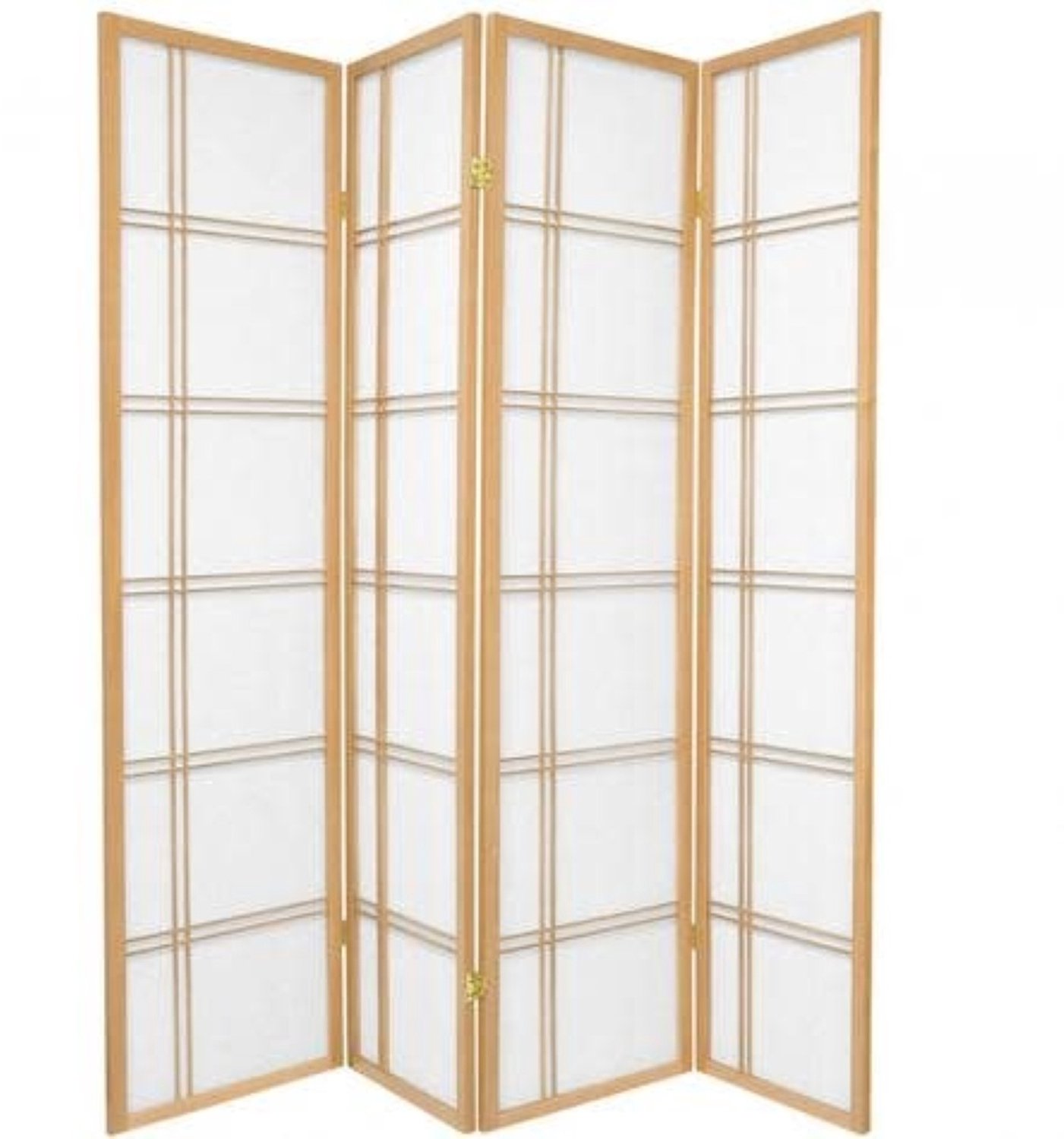 Fine Asianliving Japanse Kamerscherm B180xH180cm 4 Panelen Shoji Rijstpapier Natural - Double Cross Naturel