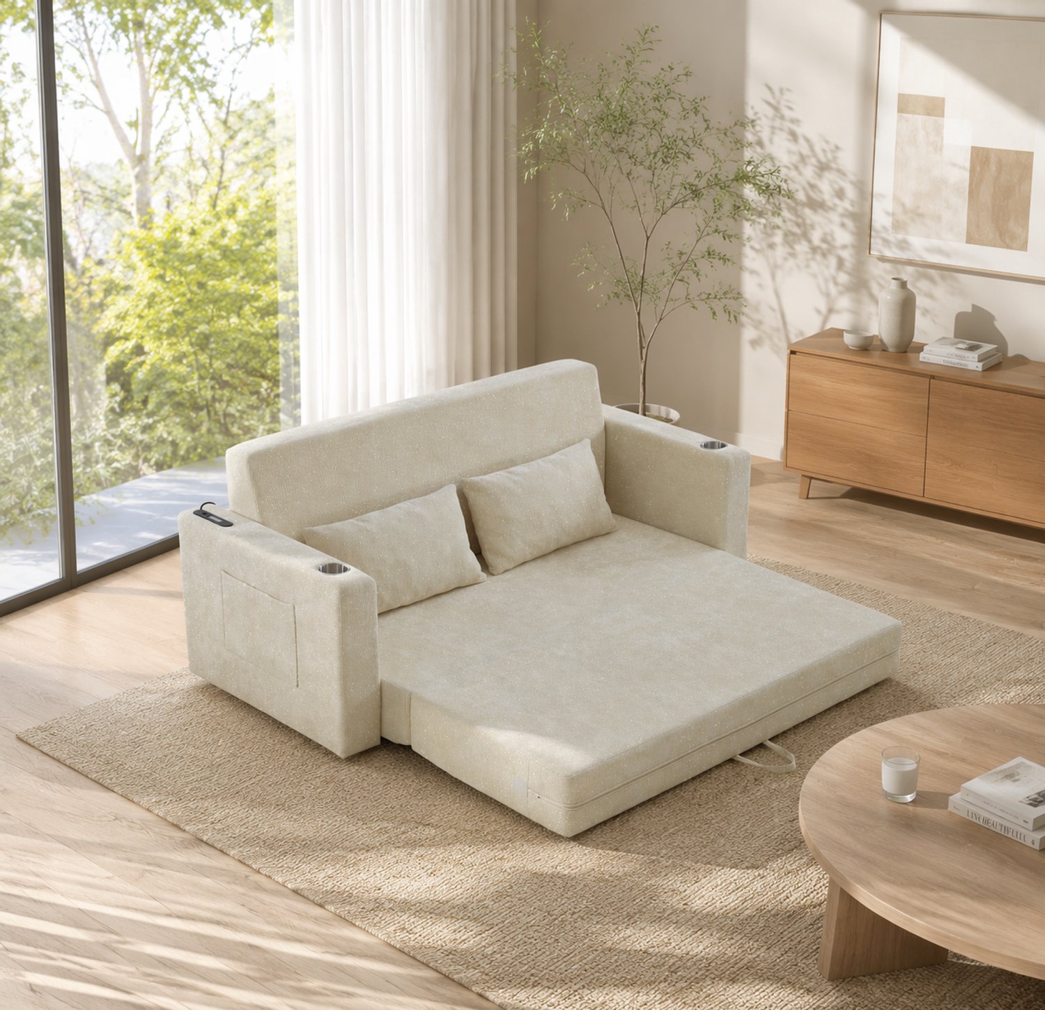 CHICFURN Slaapbank - 2-in-1 klapbaar - 2-zits - Beige