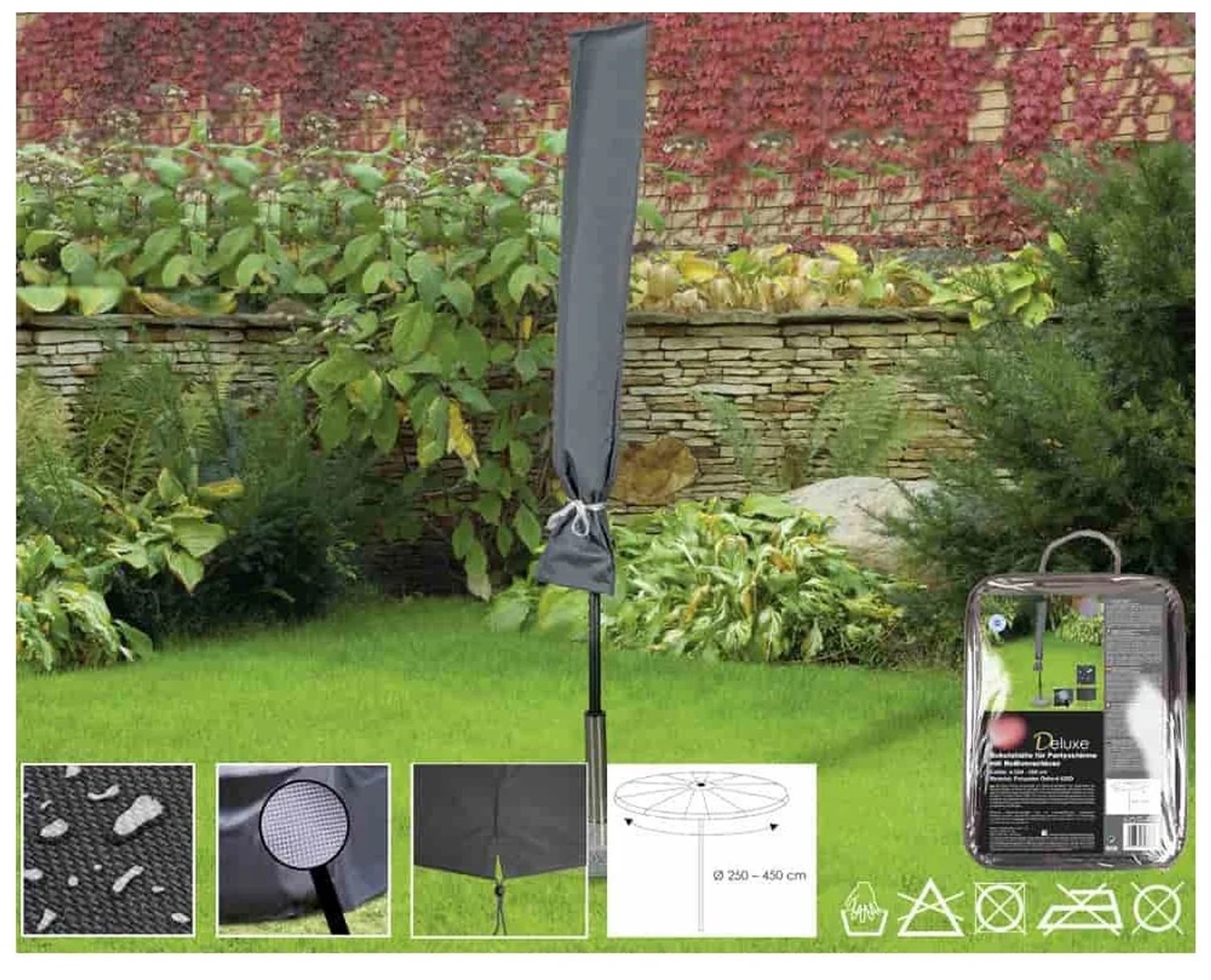 Boni-Shop® Deluxe beschermhoes voor parasol, Ø 250–450 cm Grijs