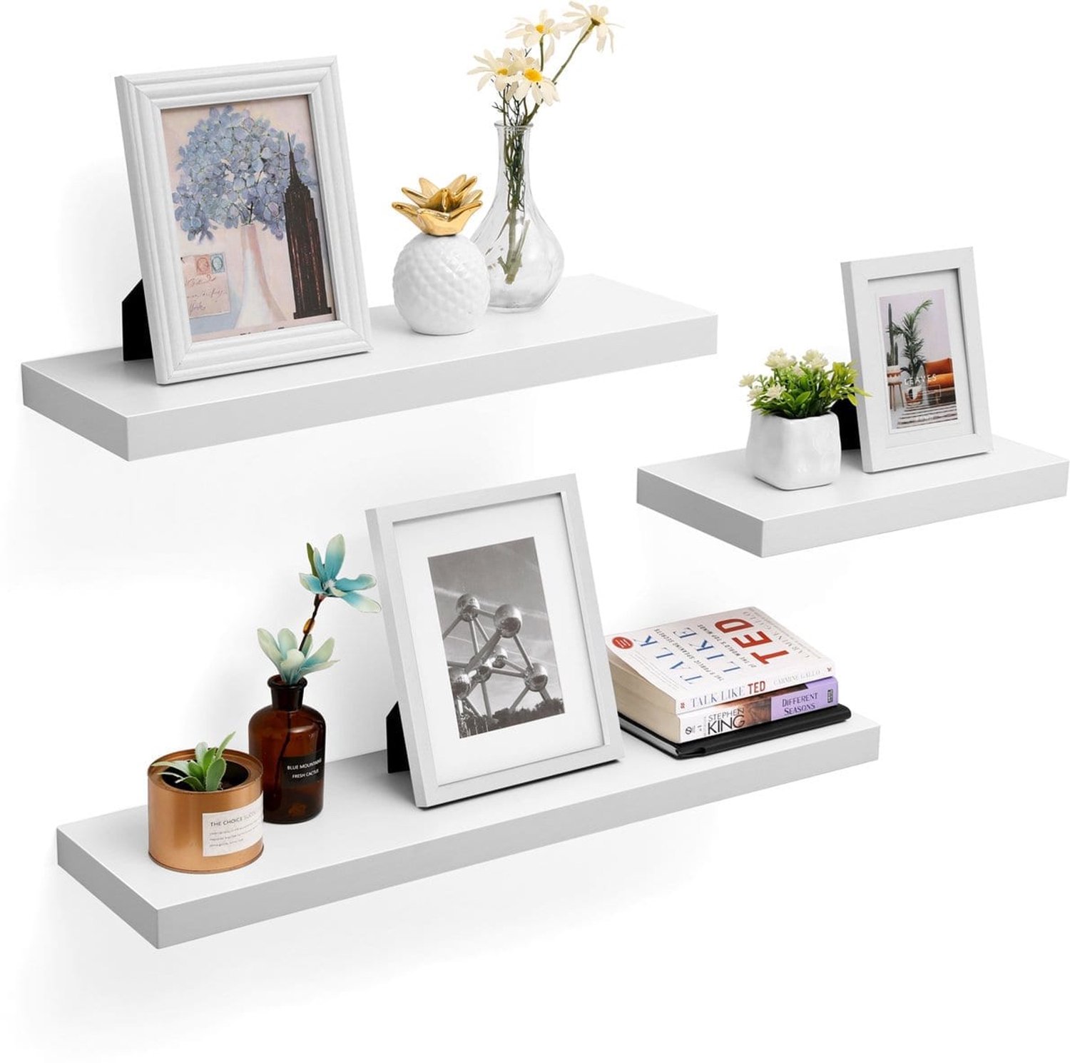 Klarven Wandplank Wit - Wall Shelf - Inclusief Bevestigingsmateriaal - Draagvermogen tot 10 kg - 80x20x0,38 cm