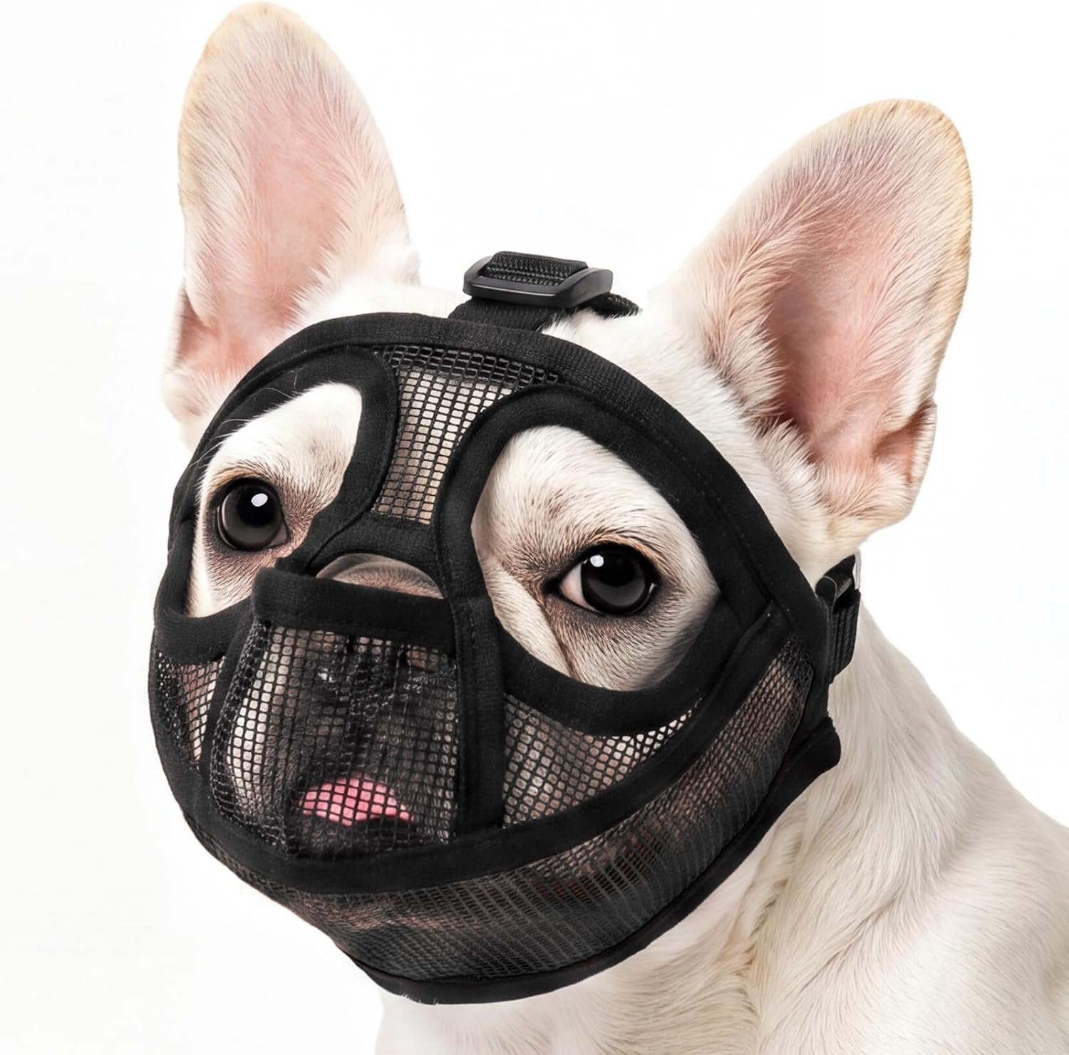 Muilkorf Korte Snuit S - Mesh Zwart - Voor Franse Bulldog en Mopshond - Voorkomt opruimen en kauwen - m-winkel
