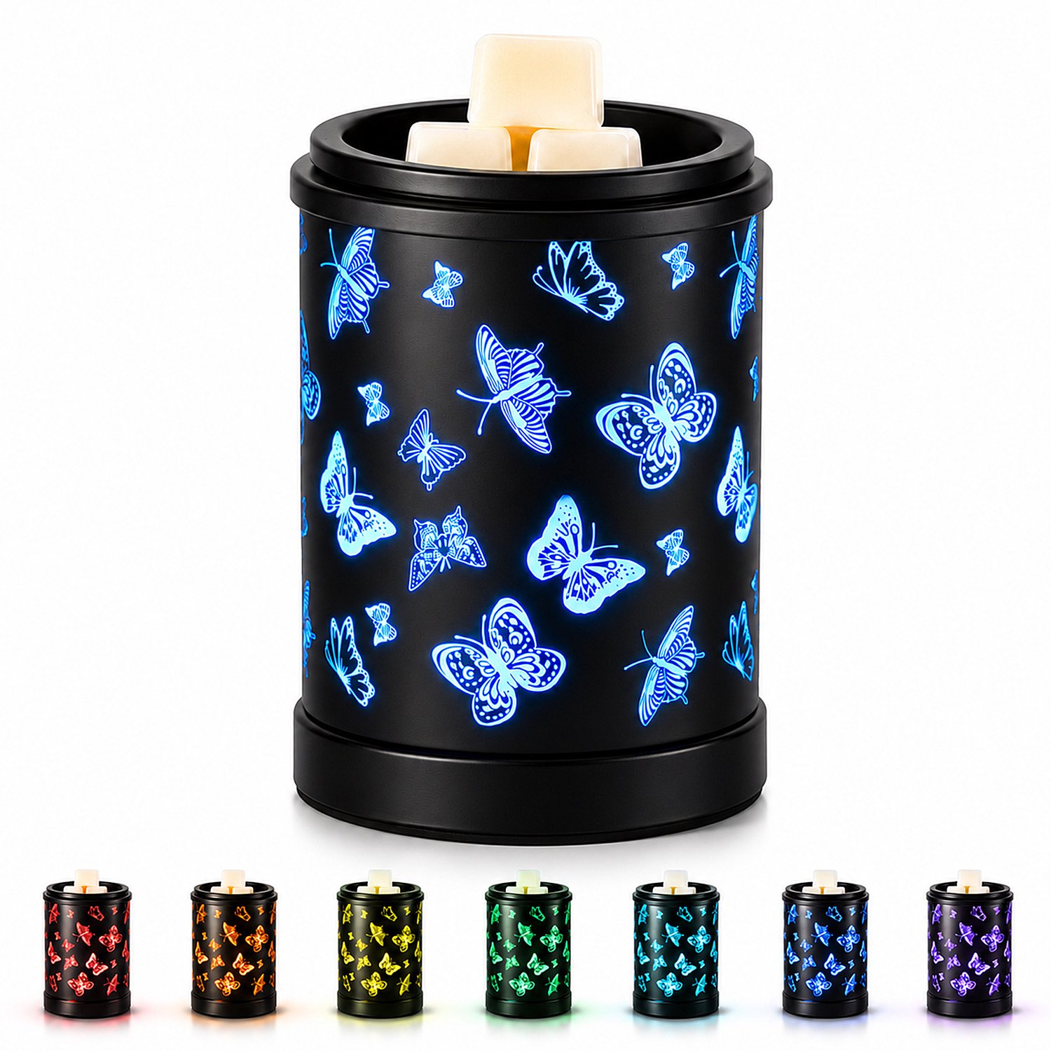 Lemlit Elektrische Wax Melter - Vlinder Design - Kleurrijke LED Verlichting - Zwarte Geurbrander voor Wax Melts en Geurblokjes