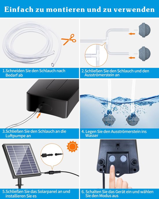 Luchtpomp op zonne-energie, Oxygenator, outdoor zwembadpomp met zuurstofbuis en luchtbellensteen, voor de watercirculatie in de tuin — afbeelding 5