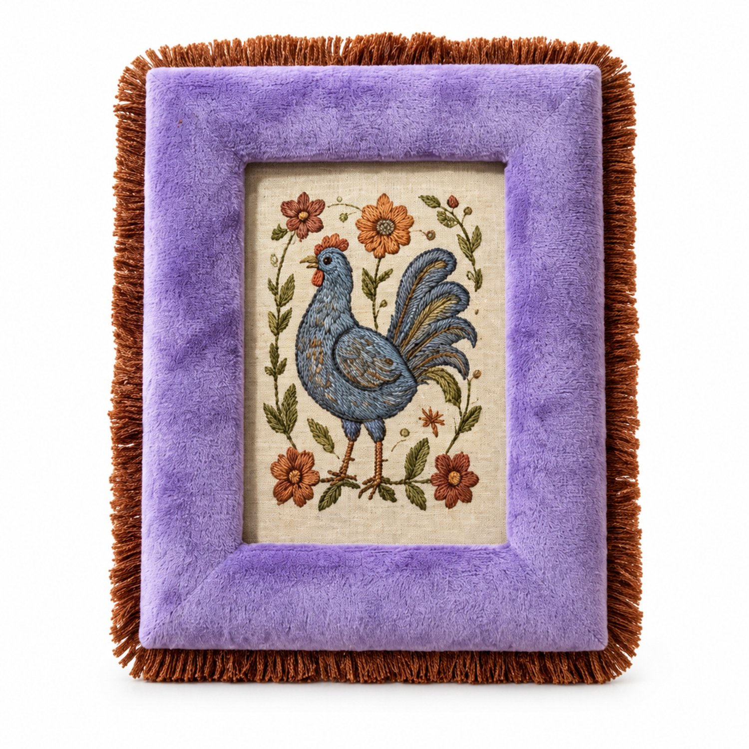 SWGOTA Paarse fluwelen fotolijst met franjes voor foto's van 13 x 18 cm, buitenmaat 23 x 28 cm, horizontaal of verticaal staand, met glas en decoratieve afbeelding