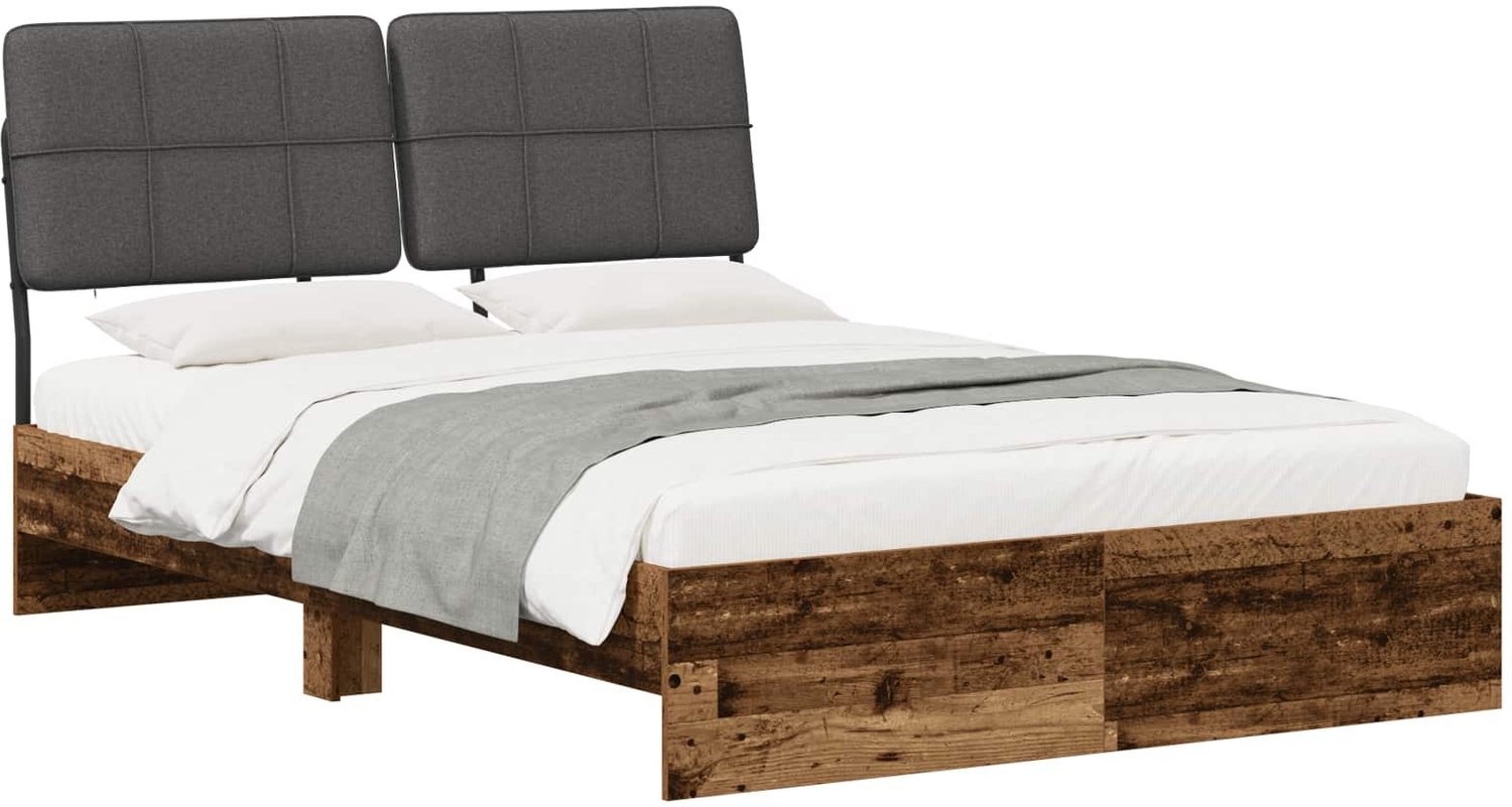 vidaXL Tweepersoonsbed - met - hoofdbord - Oud - hout - en - donkergrijs Oud hout en donkergrijs