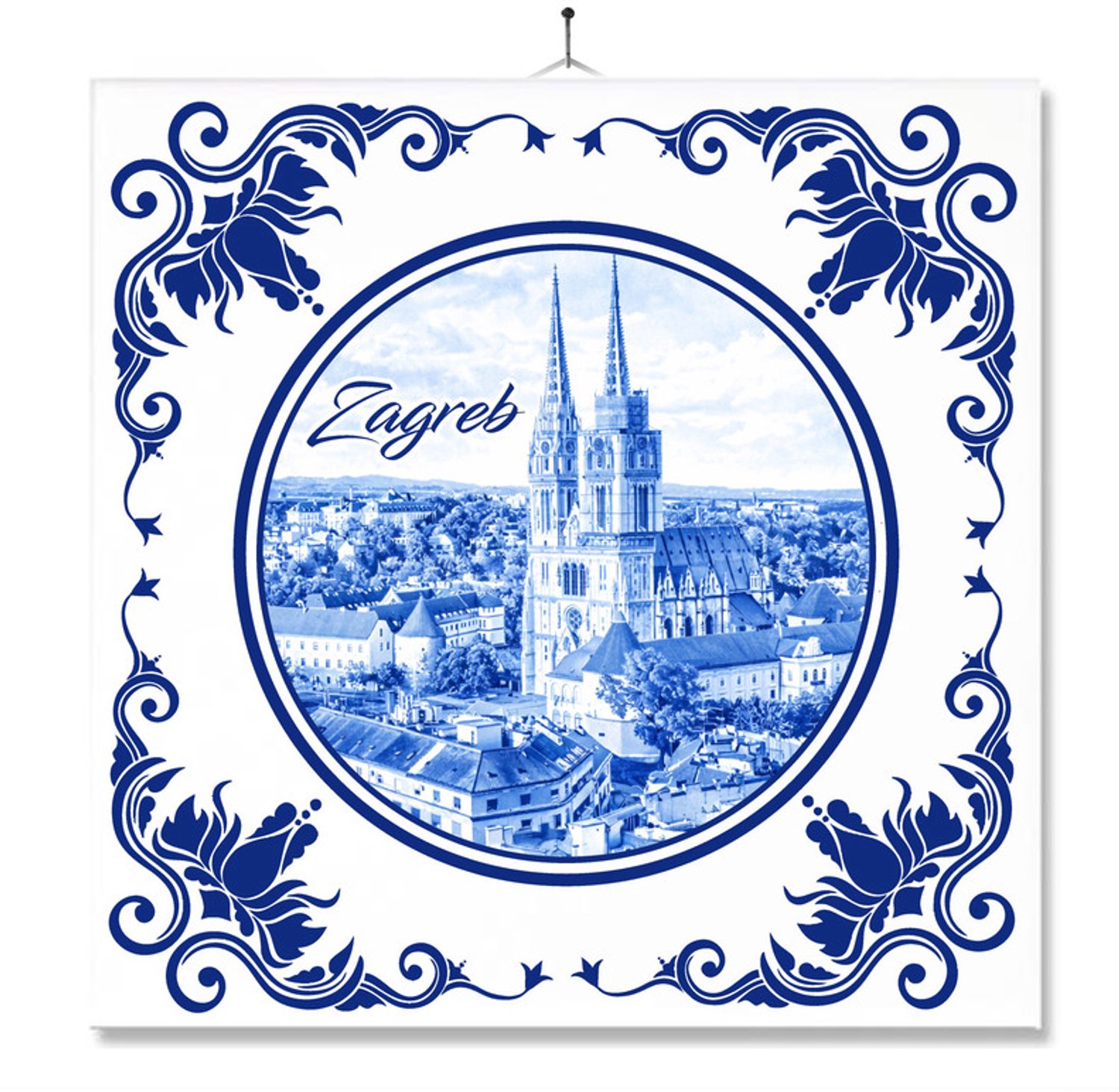 MC Living Tegel Met Opdruk | Zagreb | Delft Blauw | Cadeau | Inclusief Geschenkdoos | Standaard | Ophangsysteem Ontwerp 2