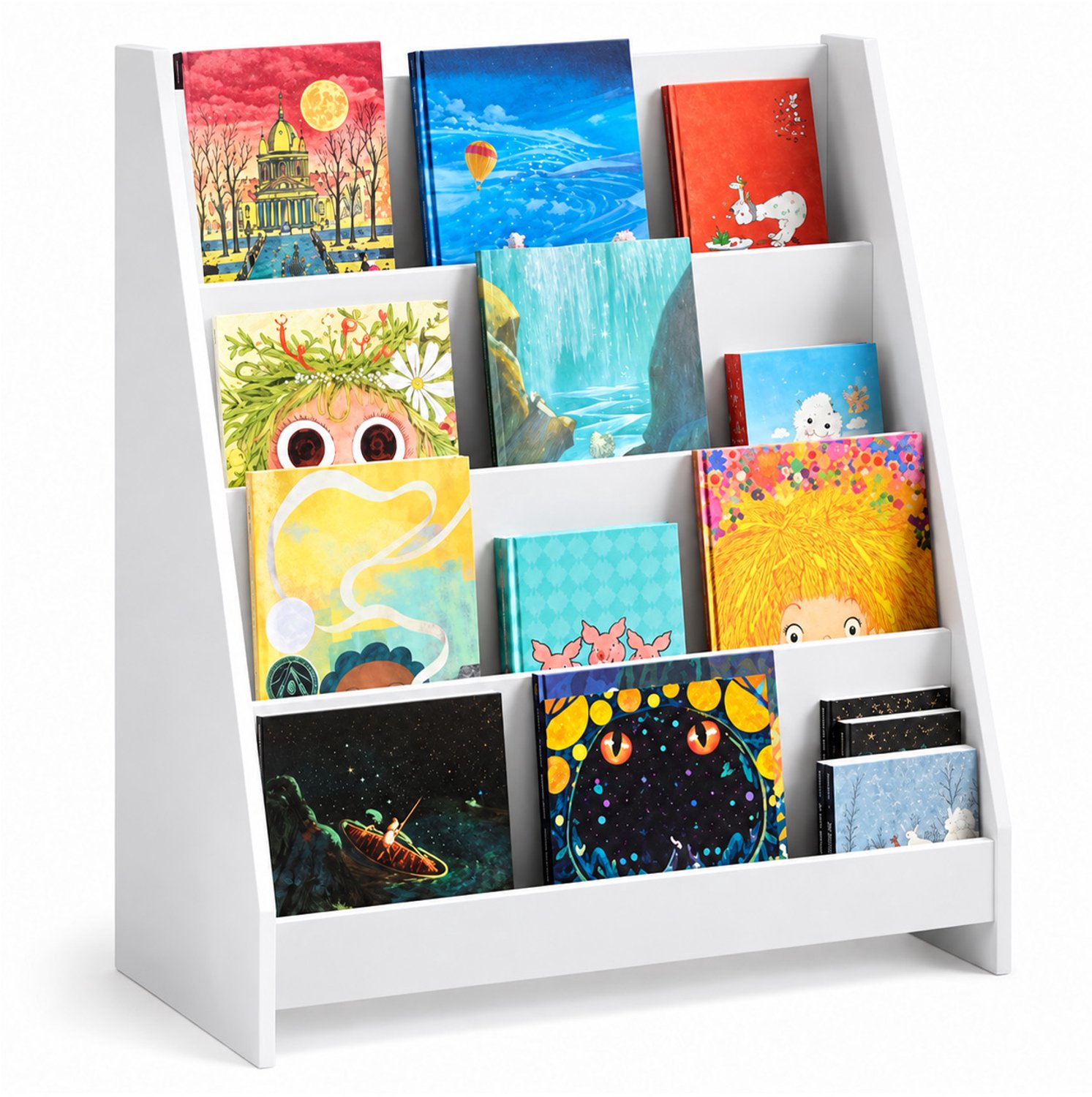 SoBuy KMB32-W Kinderboekenkast - 4 Open Vakken - 88 cm hoog Montessori Boekenrek voor Kinderen - 80 x 30 x 88 cm - Wit