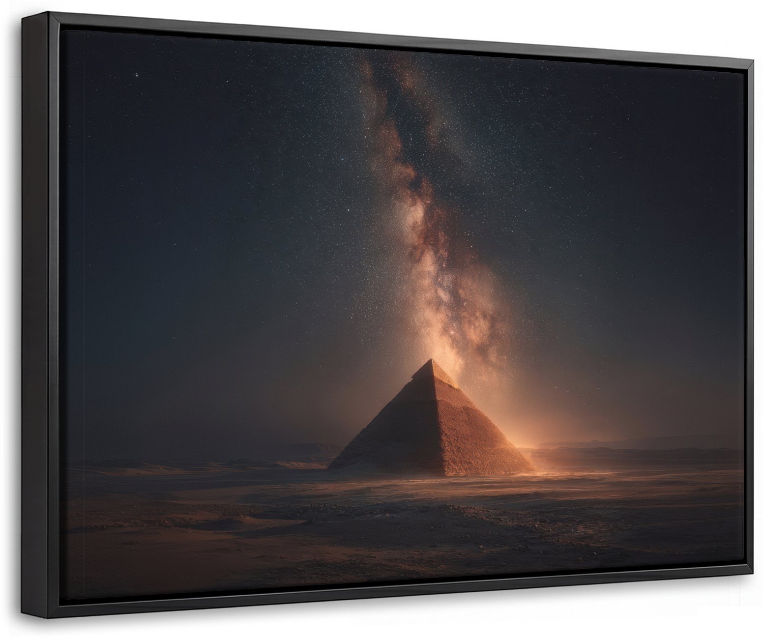 Canvas Schilderij met Baklijst 30x20cm - Piramide - Woestijn - Licht - Muurdecoratie woonkamer - Slaapkamer decoratie - Kamer accessoires - Schilderijen op canvas met lijst