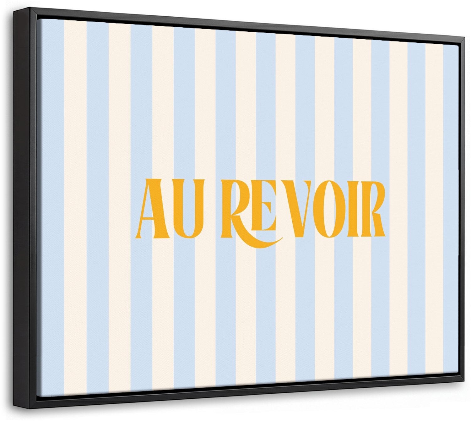 Canvas Schilderij met Baklijst 40x30cm - Oranje - Blauw - Strepen - Au revoir - Muurdecoratie woonkamer - Slaapkamer decoratie - Kamer accessoires - Schilderijen op canvas met lijst