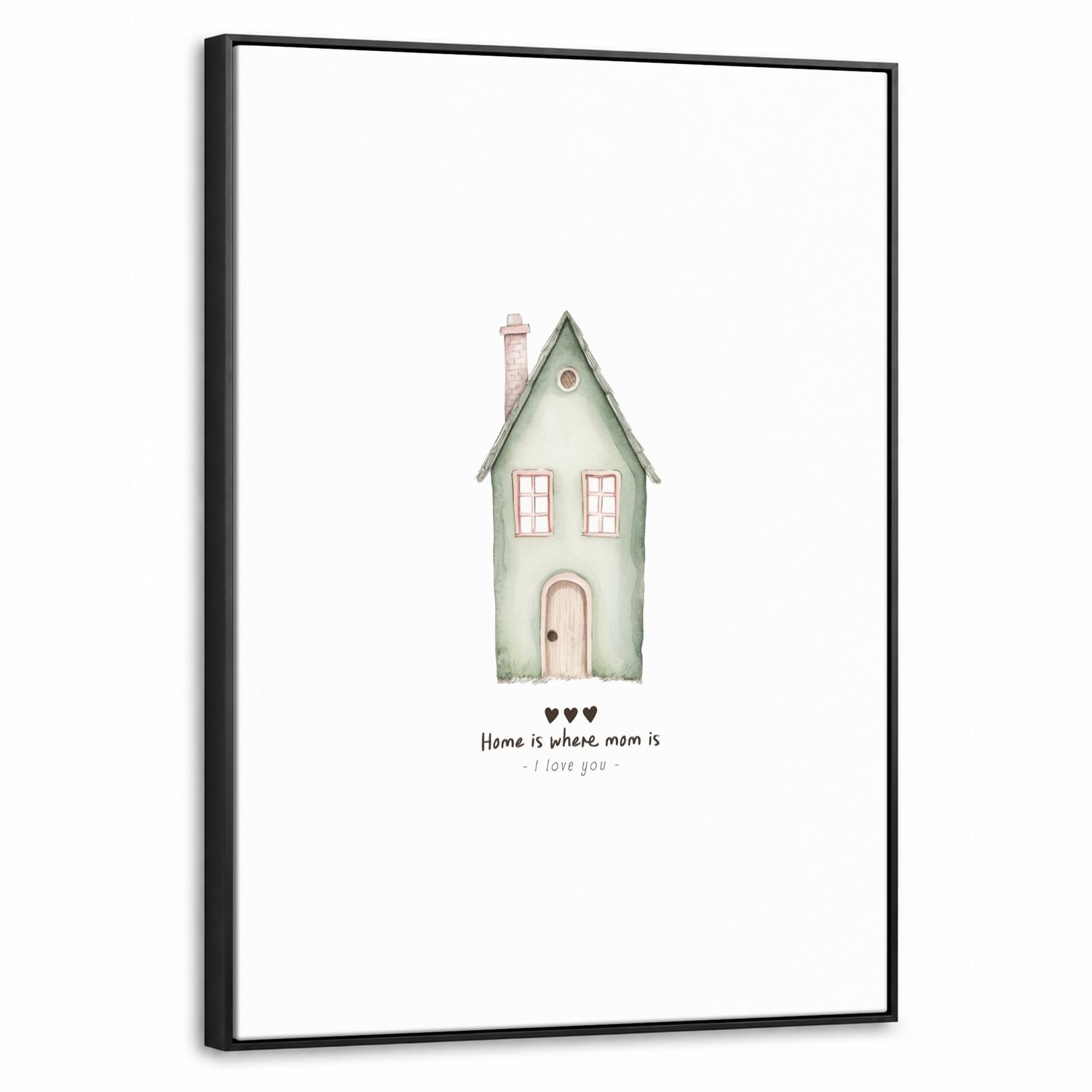 Canvas Schilderij met Baklijst 70x100cm - Huisje - Groen - Tekst - Liefdevol - Muurdecoratie woonkamer - Slaapkamer decoratie - Kamer accessoires - Schilderijen op canvas met lijst