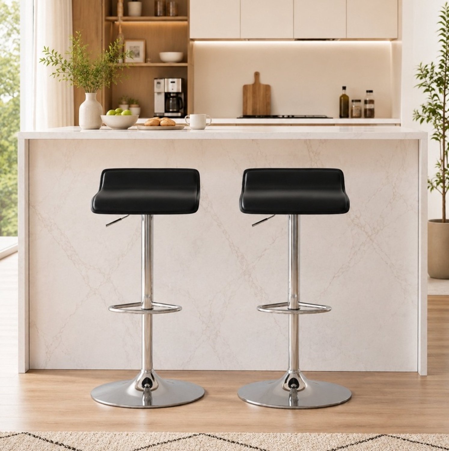 MODENUIT Barkruk 38 x 38 x 83 cm - 360 Graden Draaibaar - Keuken en Bar - Staal en PVC - Zwart
