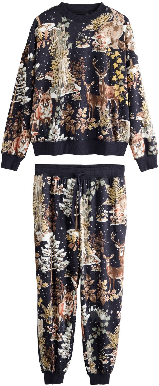 Next Dames - Behaaglijke pyjama met lange mouwen - Blauw Navy Woodland