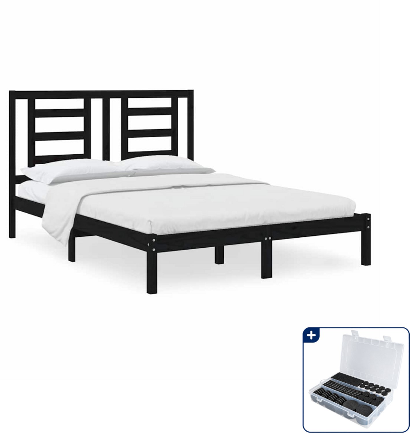 vidaXL bedframe - 140 x 190 cm - massief grenenhout - zwart - Inclusief antikrasvilt 177-delig Grijs