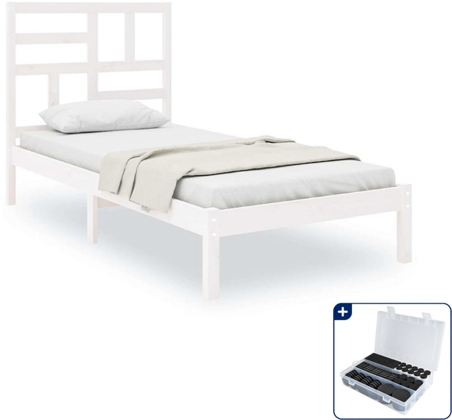vidaXL Bedframe - 100 x 200 cm - massief grenenhout - wit - Inclusief antikrasvilt 177-delig Crème
