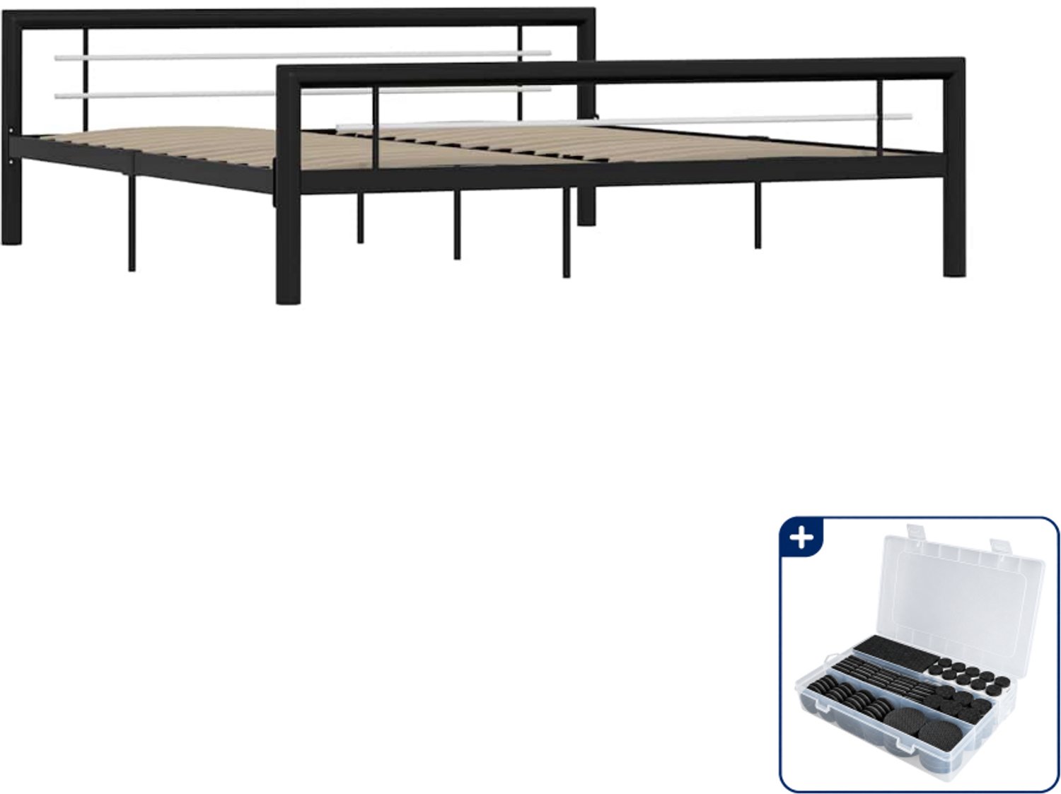 vidaXL bedframe - Kingsize - 180 x 200 cm - metaal - zwart en wit - Inclusief antikrasvilt 177-delig
