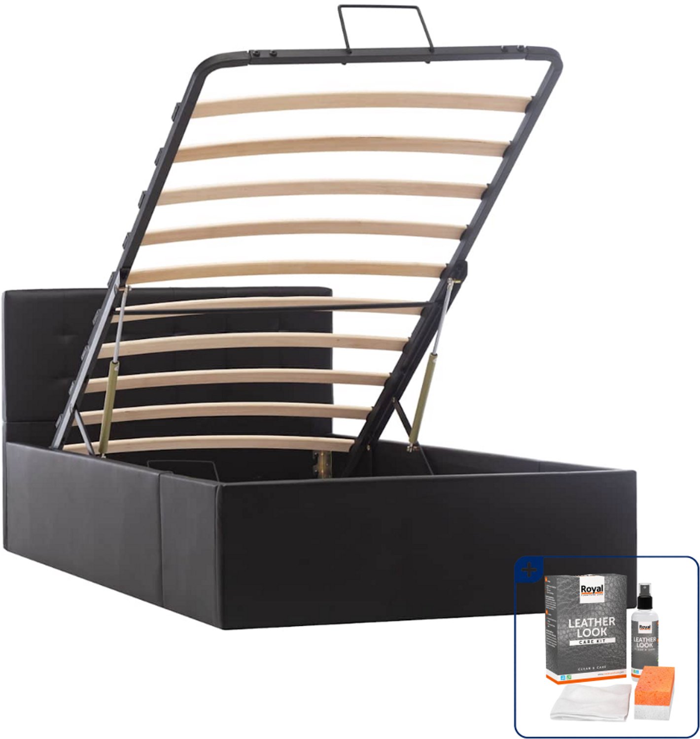 vidaXL bedframe met opbergruimte - 100 x 200 cm - kunstleer - zwart - Inclusief onderhoudsset voor kunstleer 150 ml