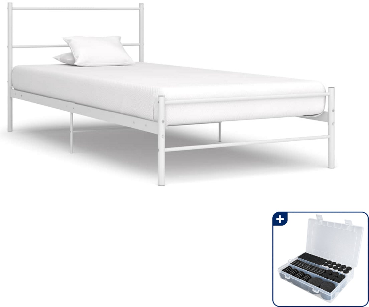 vidaXL bedframe - 100 x 200 cm - metaal - wit - Inclusief antikrasvilt 177-delig