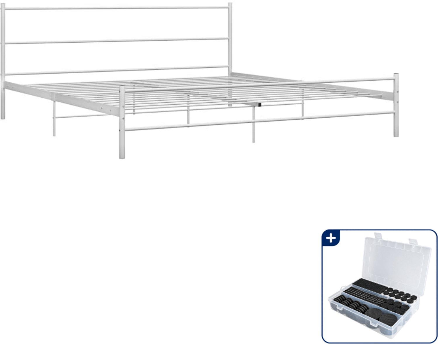 vidaXL bedframe - 200 x 200 cm - metaal - wit - Inclusief antikrasvilt 177-delig
