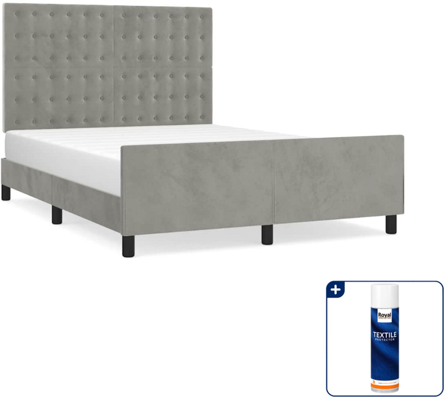 vidaXL Bedframe - 140 x 190 cm - fluweel - lichtgrijs - Inclusief textielbeschermer 500 ml