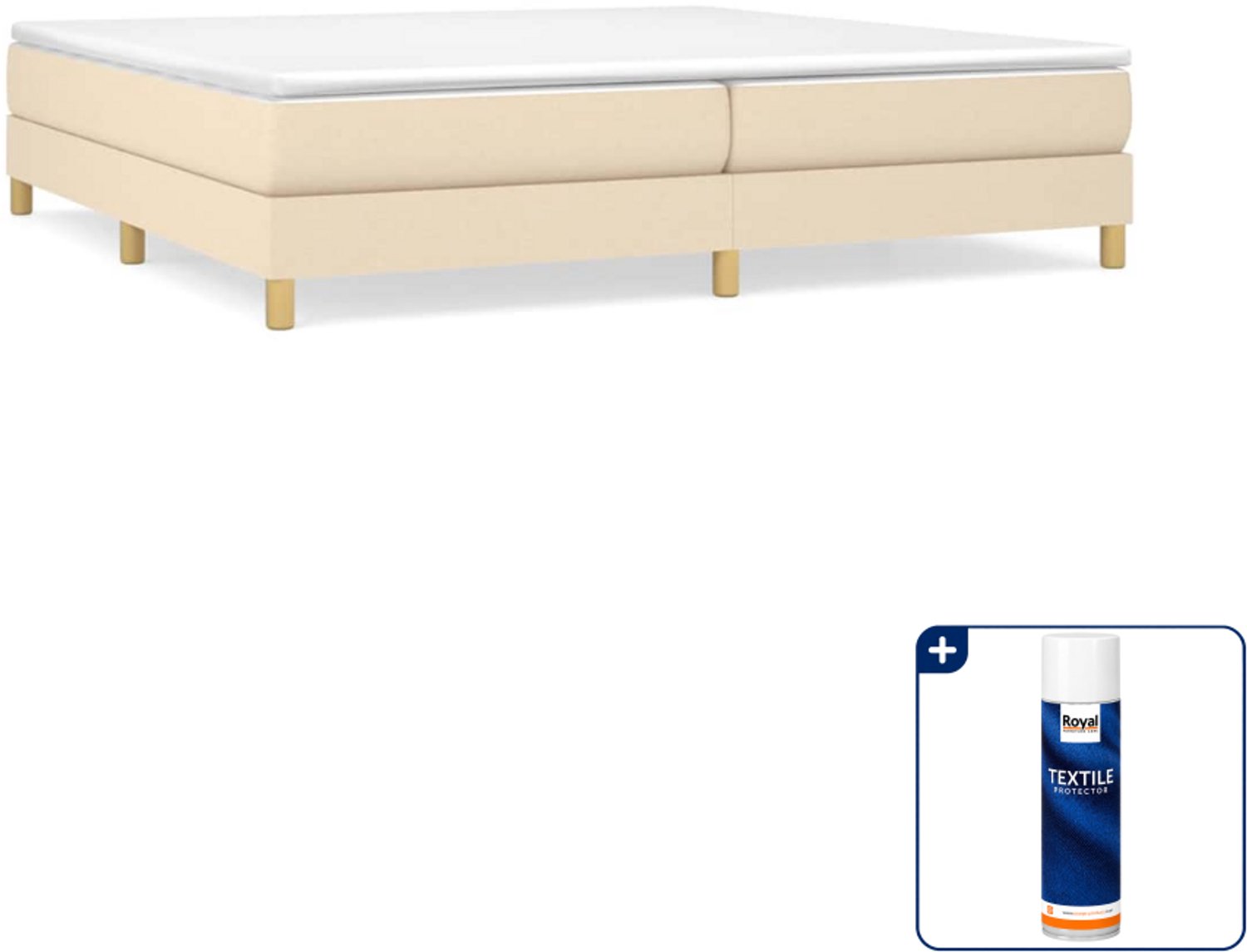 vidaXL boxspring bed - 200 x 200 cm - stof - crème - Inclusief textielbeschermer 500 ml Grijs