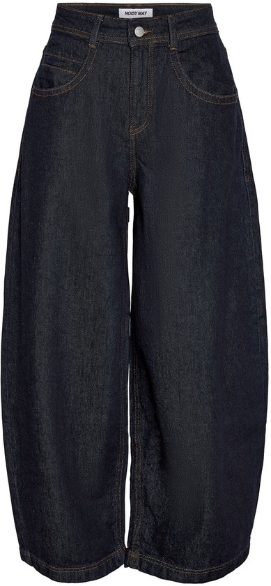 Donkerblauwe jeans met wijde pijpen en hoge taille, met knoopsluiting en label NOISY MAY.