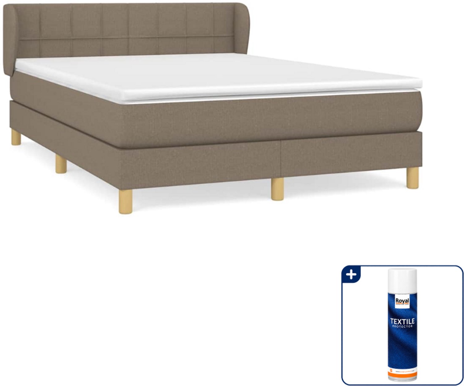 vidaXL boxspring met matras - Small double - 140 x 200 cm - taupe - Inclusief textielbeschermer 500 ml