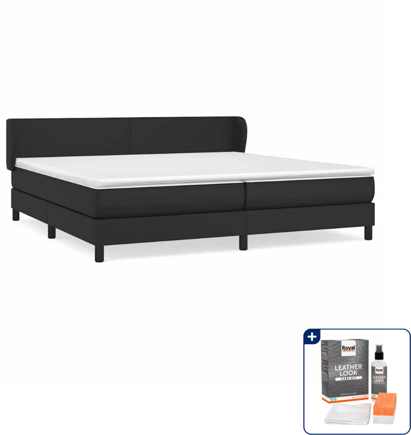 vidaXL boxspring - Super kingsize - 200x200 cm - kunstleer - zwart - Inclusief onderhoudsset voor kunstleer 150 ml