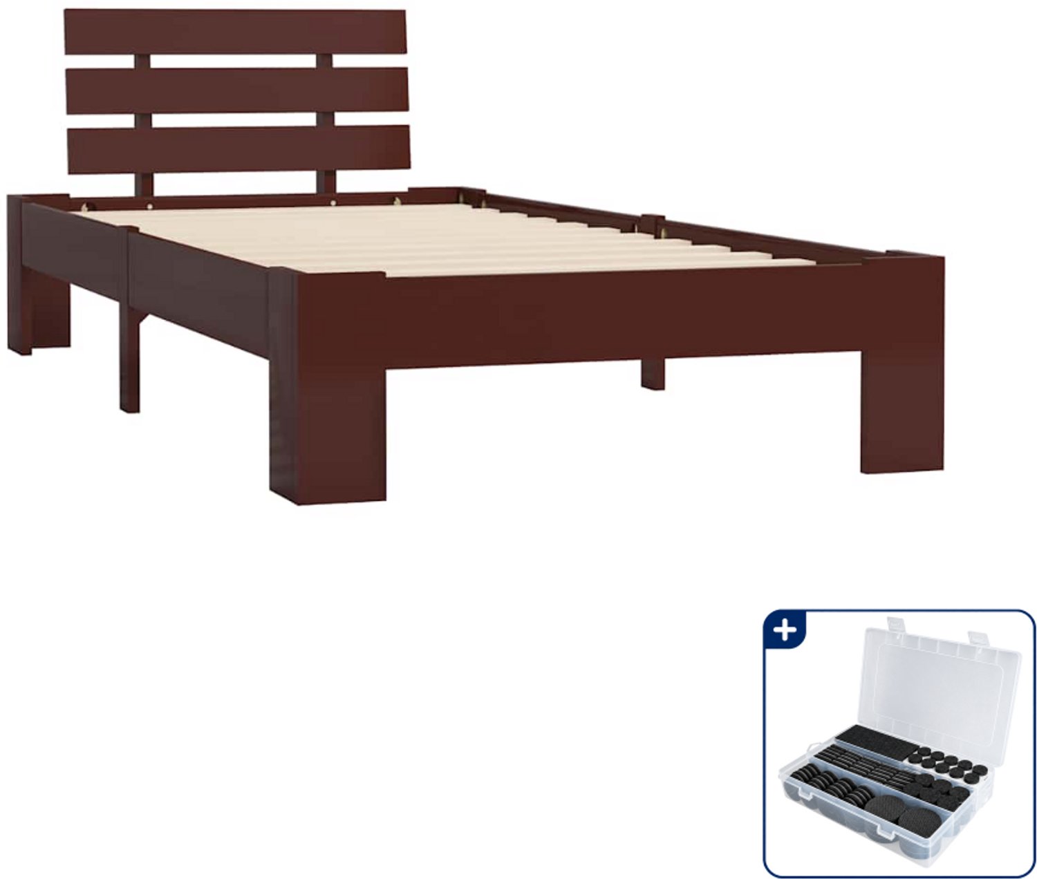 vidaXL bedframe - 100 x 200 cm - massief grenenhout - donkerbruin - Inclusief antikrasvilt 177-delig