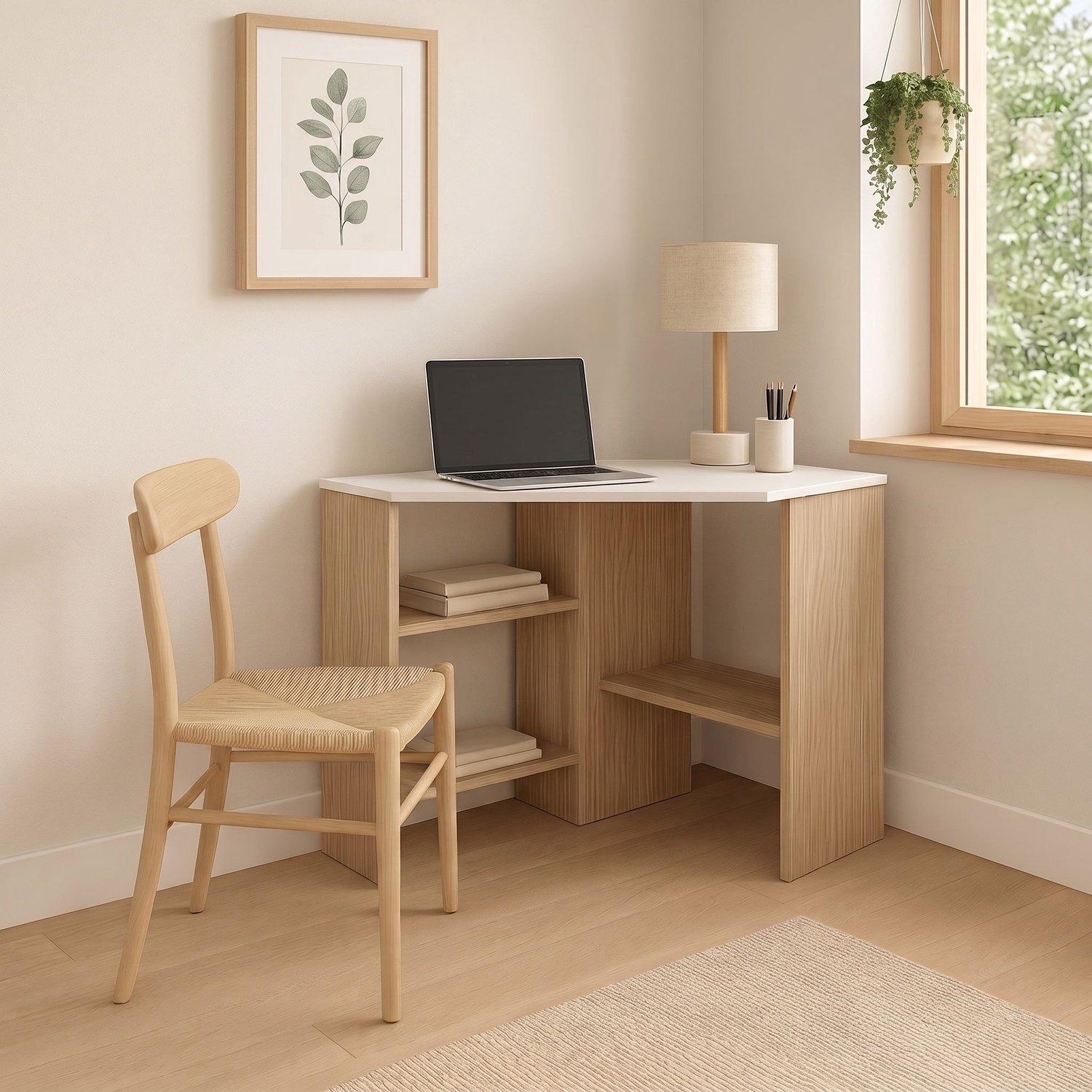 Decorotika Hoekbureau Wit Cordoba 72 x 72 x 73,8 cm – Compact Computerbureau – Modern Bureau voor Slaapkamer en Thuiskantoor – Ruimtebesparend
