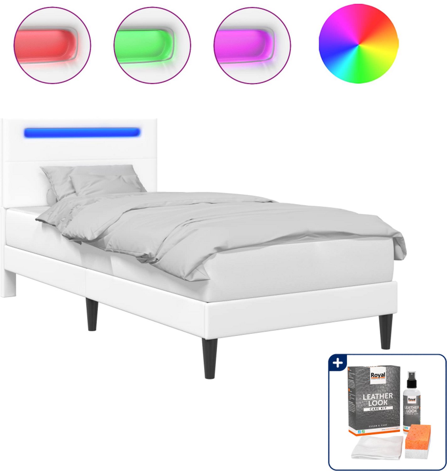 vidaXL bedframe - 100 x 200 cm - kunstleer - wit - Inclusief onderhoudsset voor kunstleer 150 ml