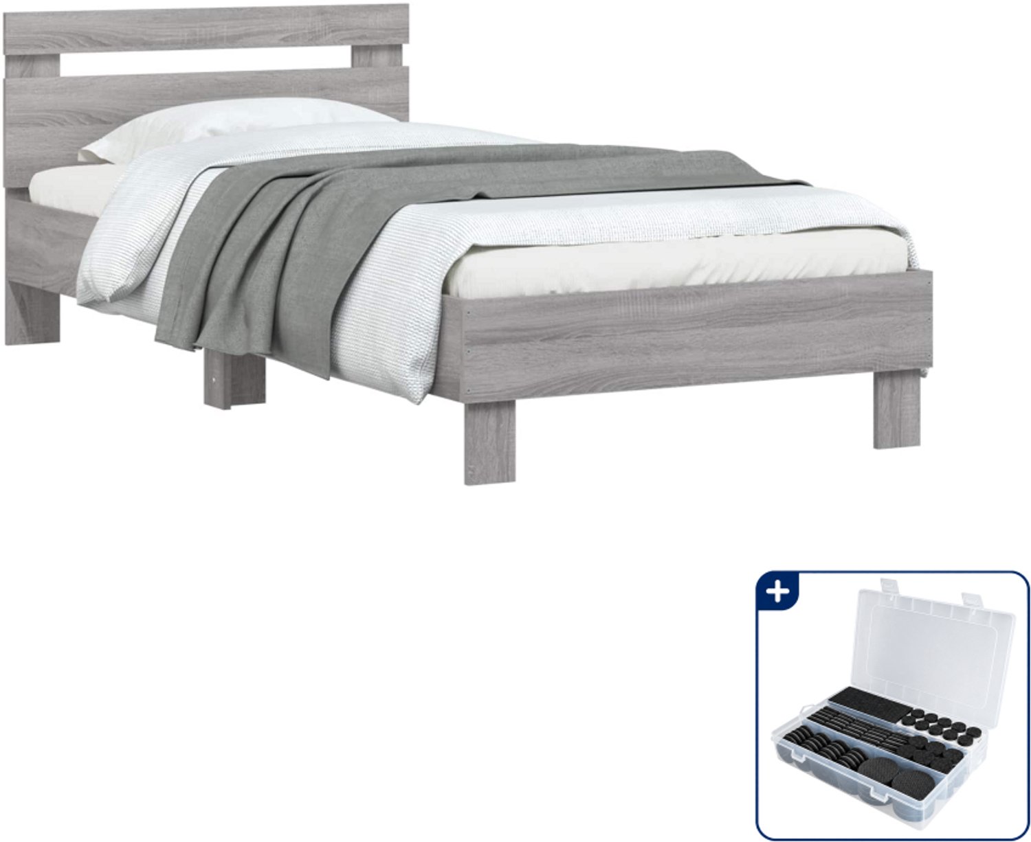 vidaXL Bedframe - 80 x 200 cm - bewerkt hout - grijs sonoma - Inclusief antikrasvilt 177-delig