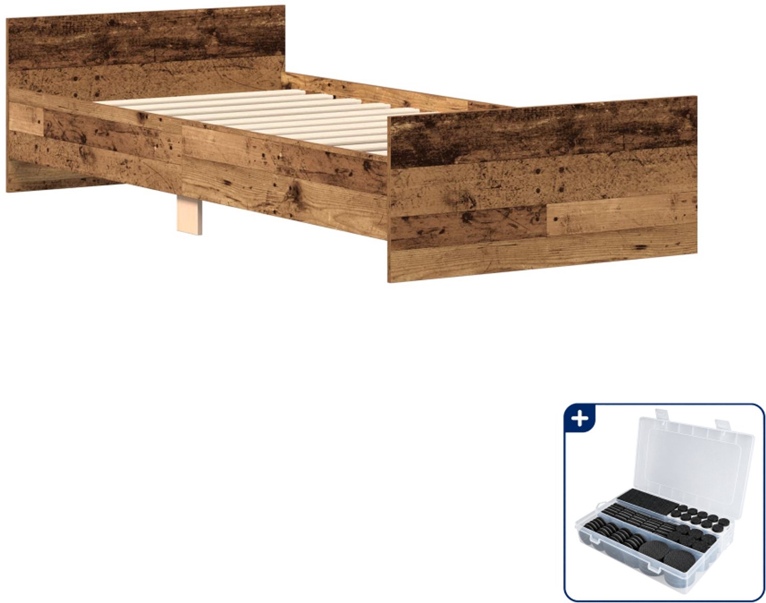 vidaXL bedframe 80 x 200 cm - bewerkt hout - oud hout - Inclusief antikrasvilt 177-delig Bruin