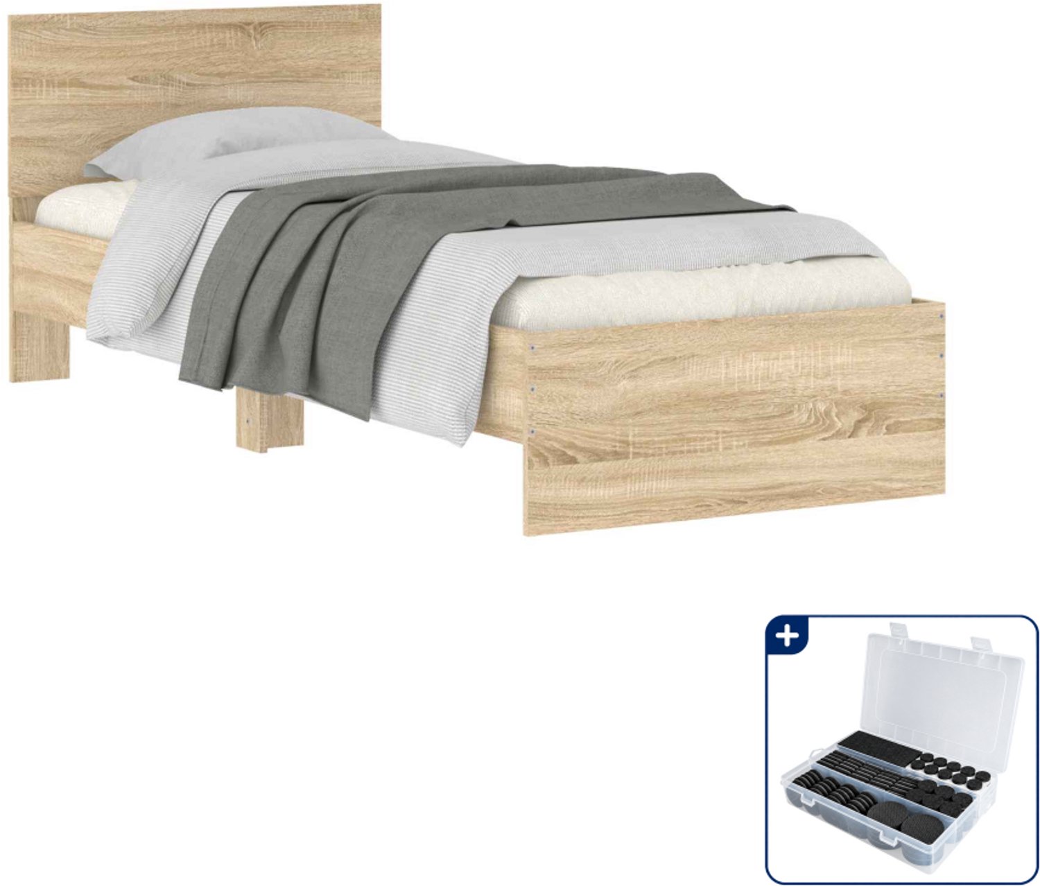vidaXL Bedframe - 80 x 200 cm - bewerkt hout - sonoma eiken - Inclusief antikrasvilt 177-delig Bruin