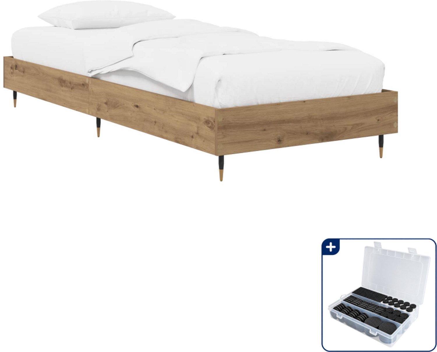 vidaXL bedframe - 80 x 200 cm - bewerkt hout - artisanaal eiken - Inclusief antikrasvilt 177-delig Bruin