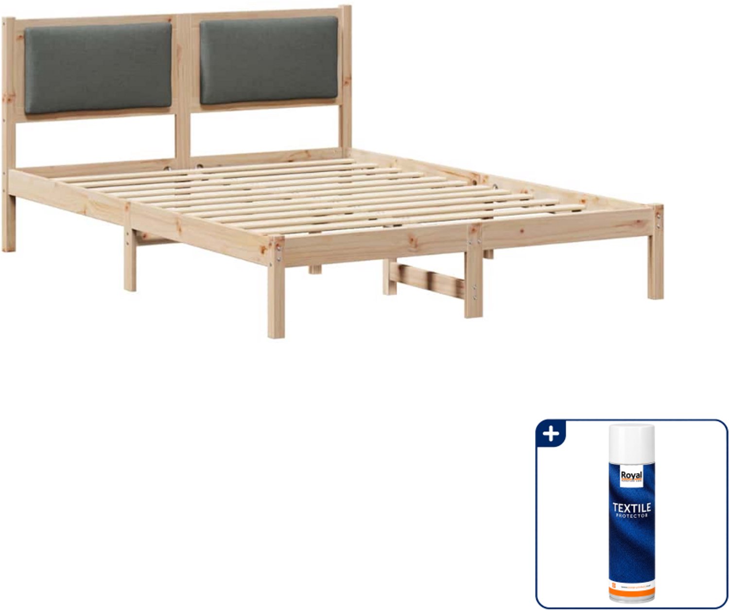 vidaXL bedframe - 150 x 200 cm - massief grenenhout - donkergrijs - Inclusief textielbeschermer 500 ml