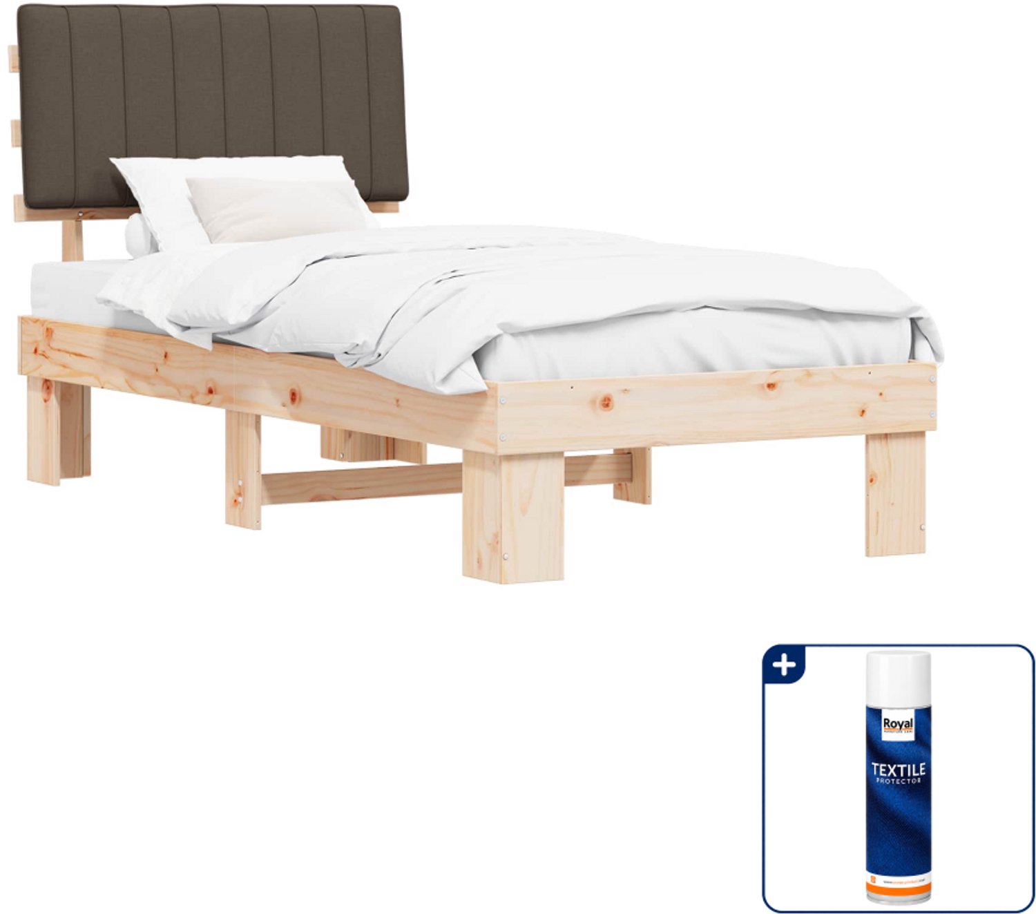 vidaXL bedframe - 90 x 190 cm - massief grenenhout - taupe - Inclusief textielbeschermer 500 ml