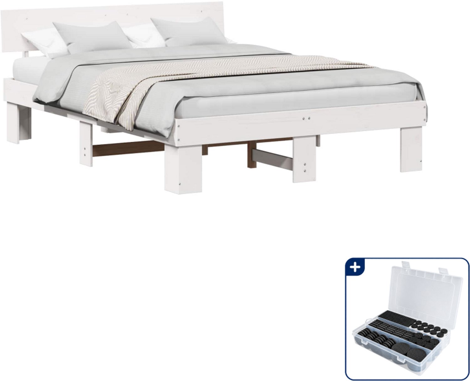 vidaXL bedframe met hoofdeinde - queensize - 160 x 200 cm - wit - Inclusief antikrasvilt 177-delig