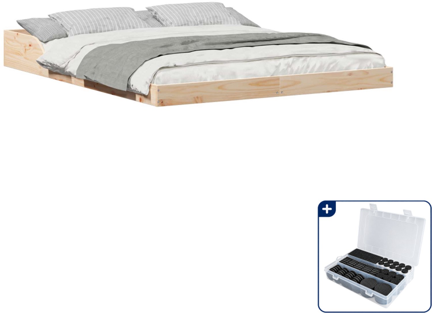 vidaXL Bedframe - Queensize - 160 x 210 cm - massief grenenhout - bruin - Inclusief antikrasvilt 177-delig