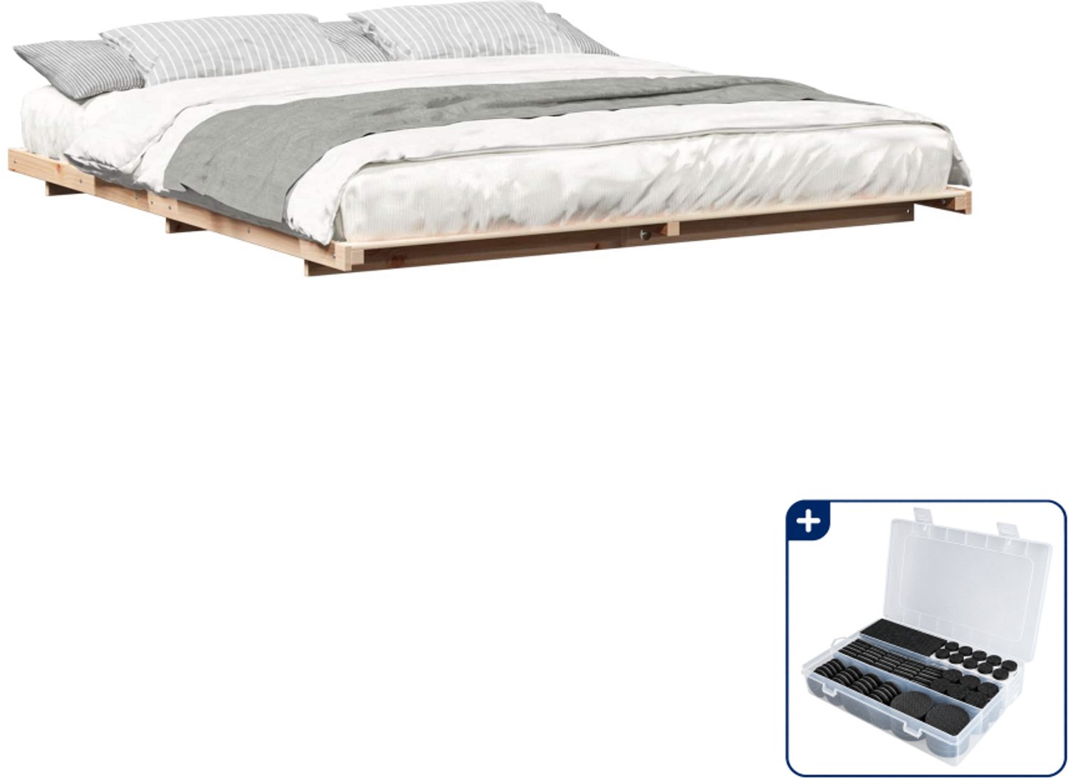 vidaXL Bedframe - Kingsize - 180 x 220 cm - massief grenenhout - bruin - Inclusief antikrasvilt 177-delig