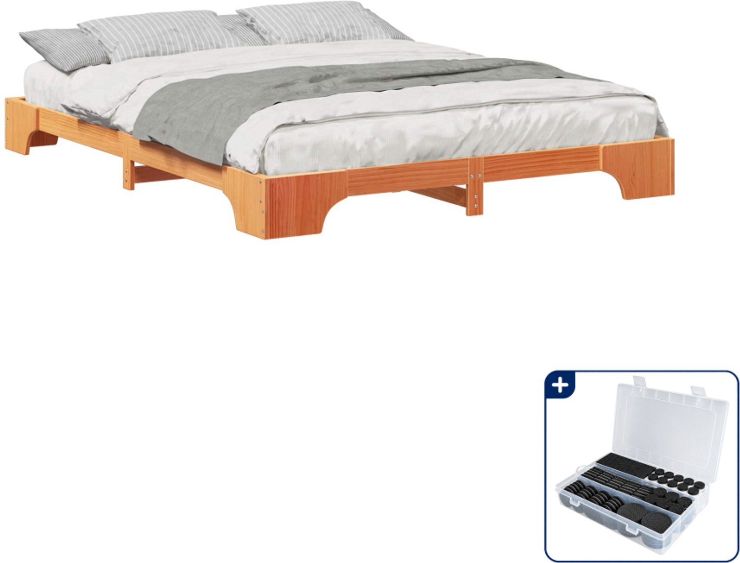 vidaXL Bedframe - Queensize - 200 x 220 cm - massief grenenhout - bruin - Inclusief antikrasvilt 177-delig