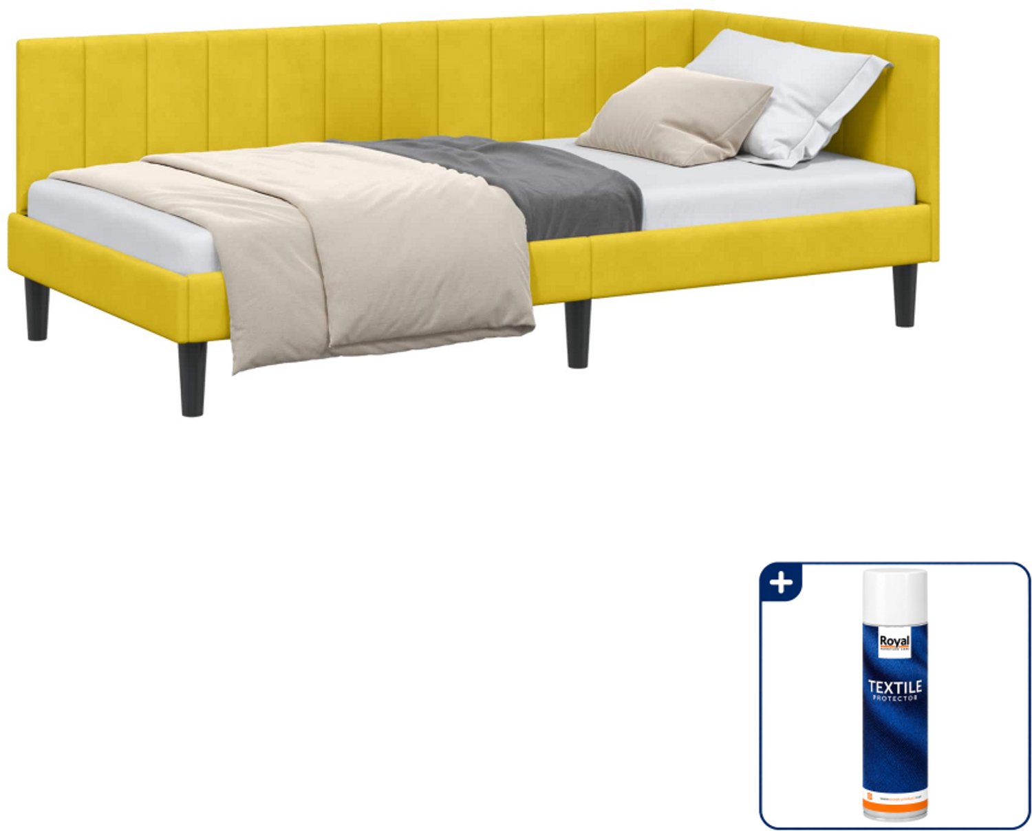 vidaXL hoekbedframe - 90 x 190 cm - fluweel - geel - Inclusief textielbeschermer 500 ml