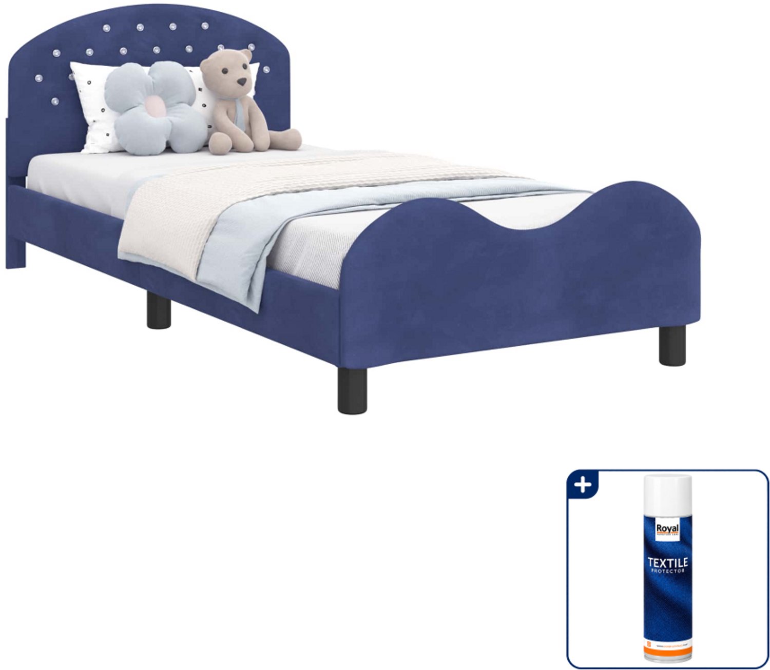 vidaXL kinderbed - 90 x 190 cm - bewerkt hout - politieblauw - Inclusief textielbeschermer 500 ml