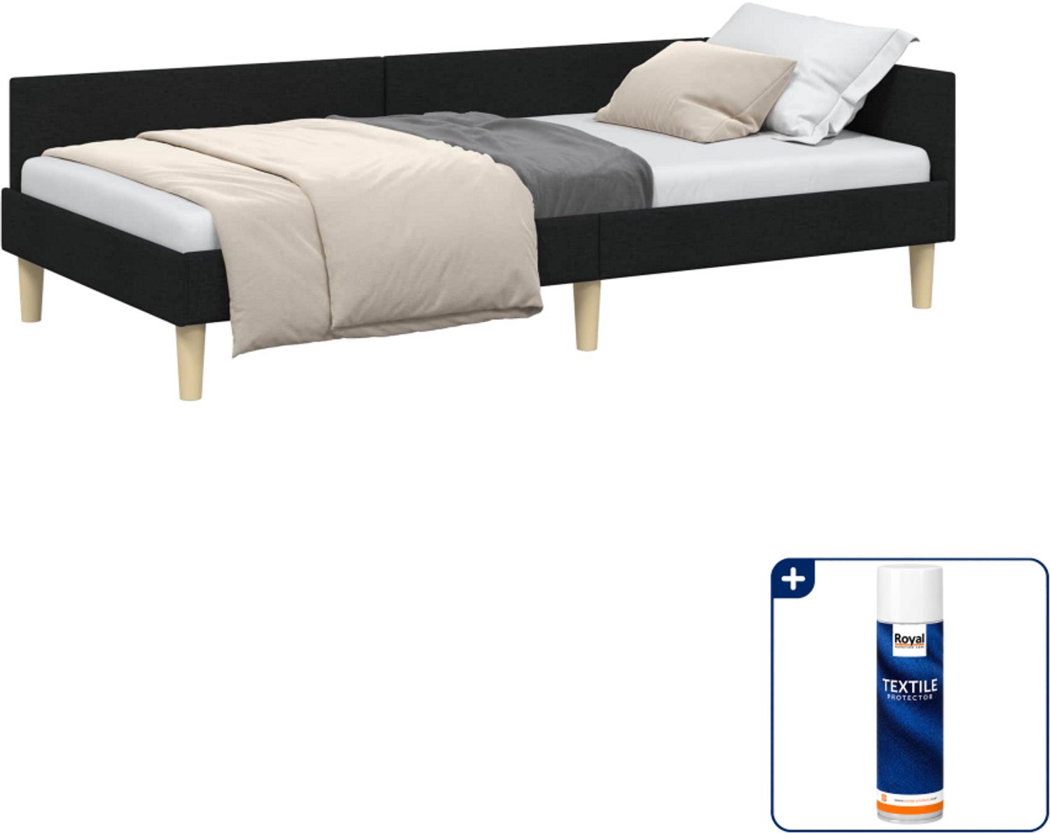 vidaXL hoekbedframe - 90 x 190 cm - stof - zwart - Inclusief textielbeschermer 500 ml