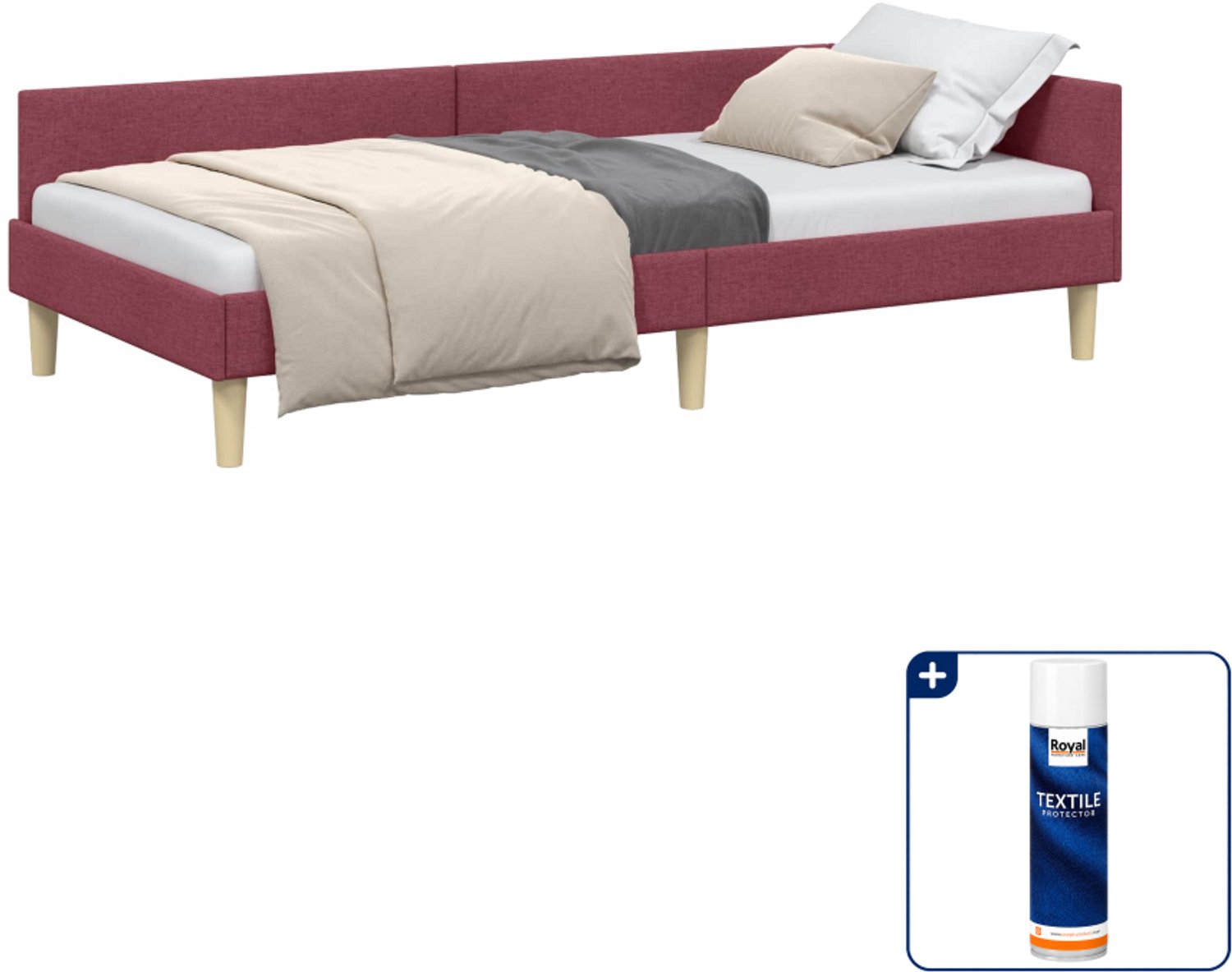 vidaXL hoekbedframe - 90 x 200 cm - stof - wijnrood - Inclusief textielbeschermer 500 ml