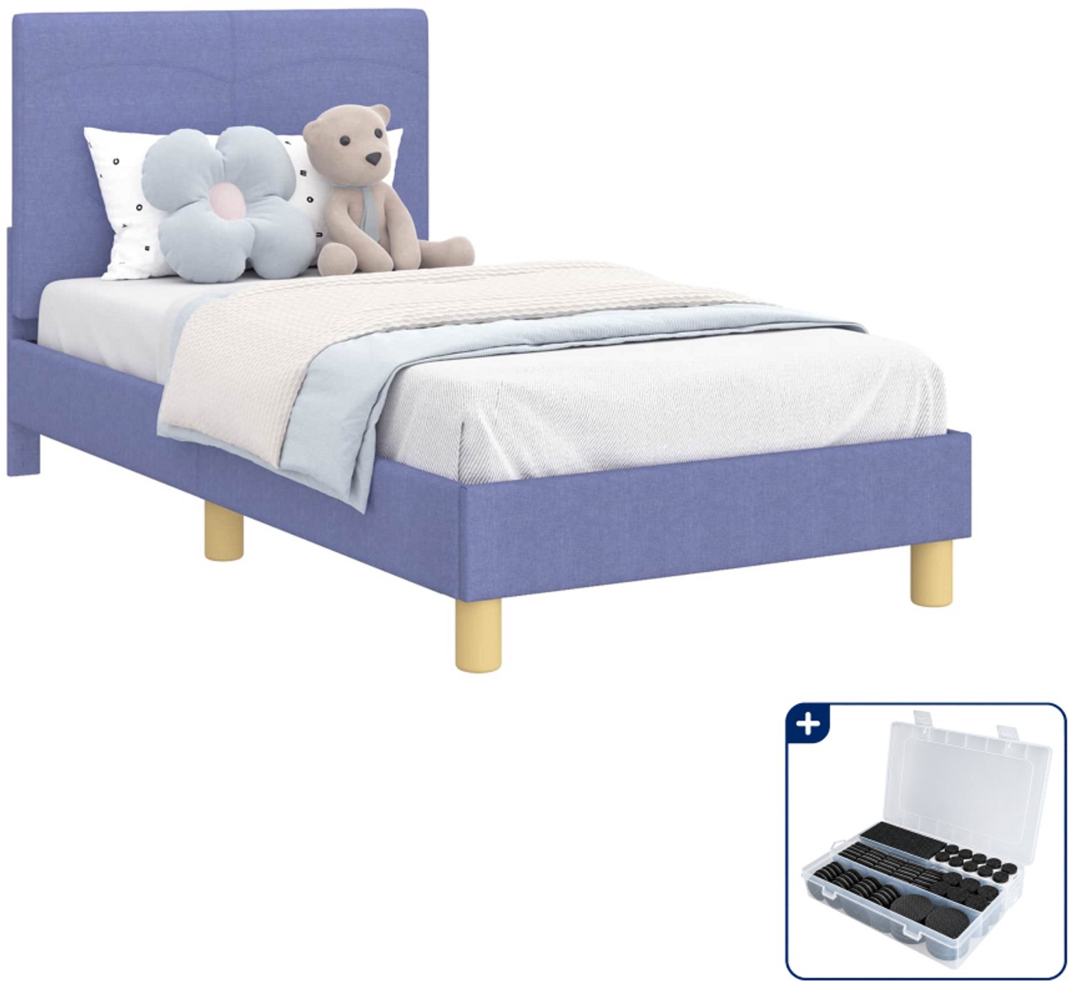 vidaXL kinderbed - 80 x 160 cm - bewerkt hout - jeans blauw - Inclusief antikrasvilt 177-delig