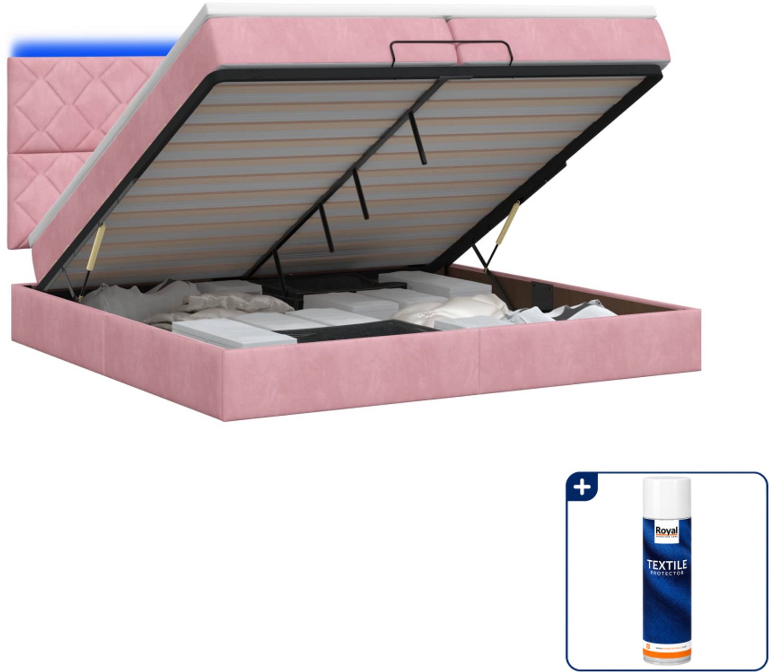 vidaXL ottoman bed - 200 x 200 cm - fluweel - roze - Inclusief textielbeschermer 500 ml