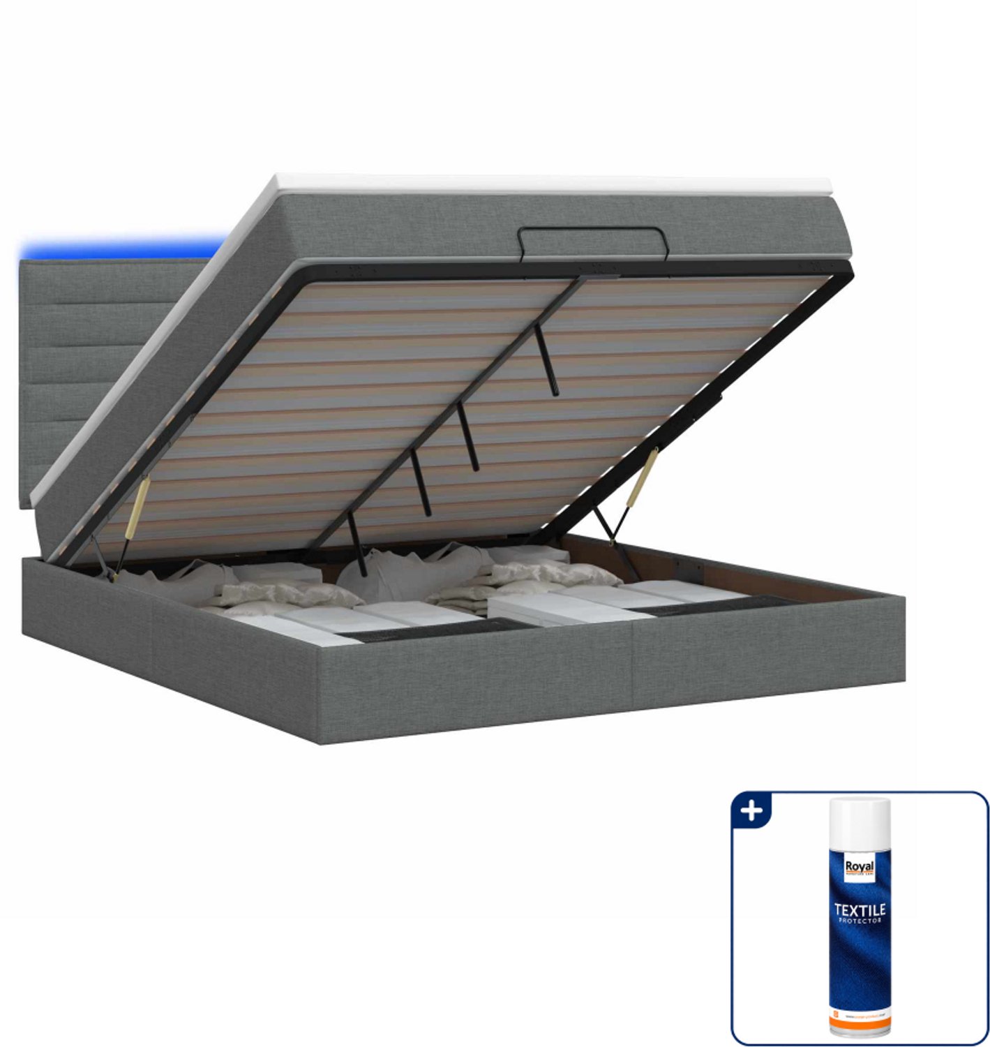 vidaXL queensize ottoman bed met matras en led - 160 x 200 cm - grijs - Inclusief textielbeschermer 500 ml