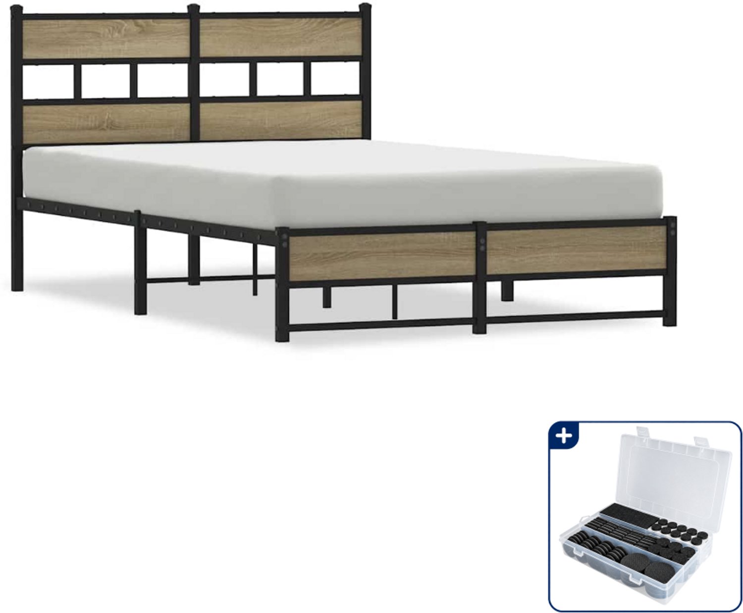 vidaXL bedframe - 120 x 200 cm - sonoma eiken - Inclusief antikrasvilt 177-delig Bruin